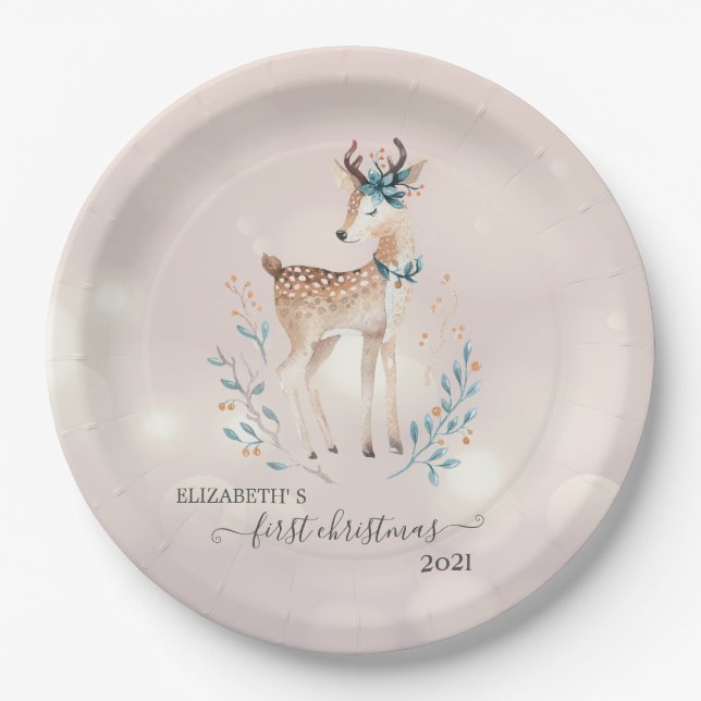 Assiettes En Carton Premier Noël, Vacances aux Cerfs (Devant)