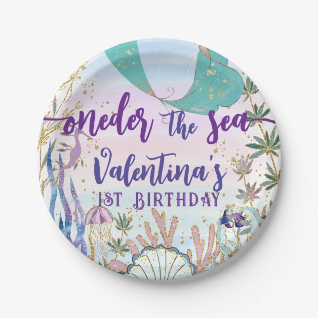 Assiettes En Carton Premier ONE der the Sea Birthday Mermaid Parties s (Devant)