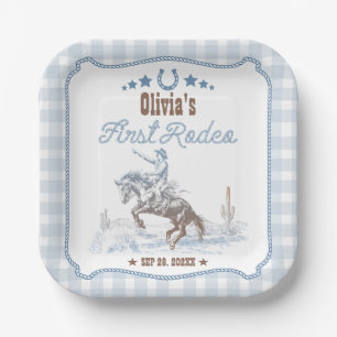 Assiettes En Carton Premier Rodéo 1er Anniversaire Bleu Western