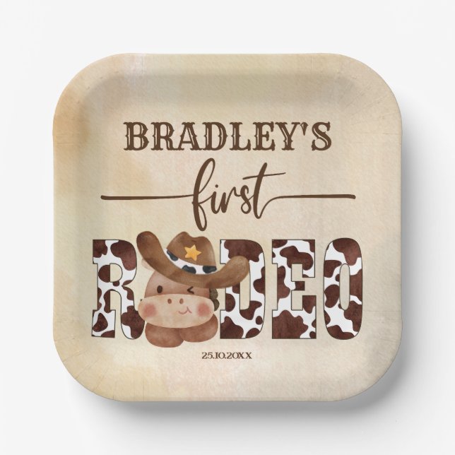 Assiettes En Carton Premier rodéo cowboy mignon cheval anniversaire va (Recto)