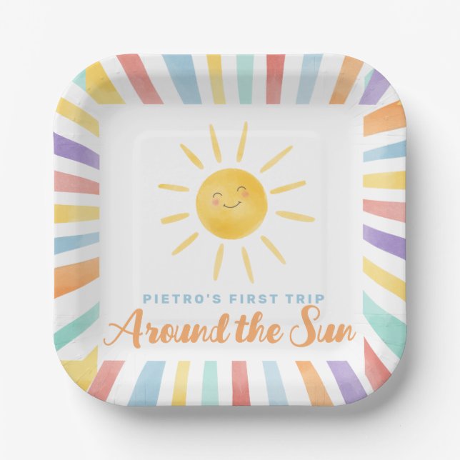 Assiettes En Carton Premier voyage autour du soleil 1er anniversaire (Recto)