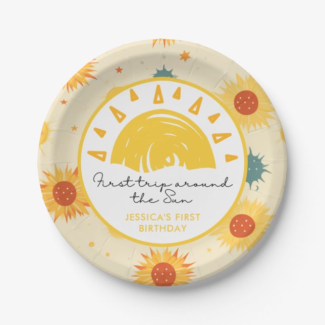 Assiettes En Carton Premier voyage autour du soleil 1er anniversaire (Devant)