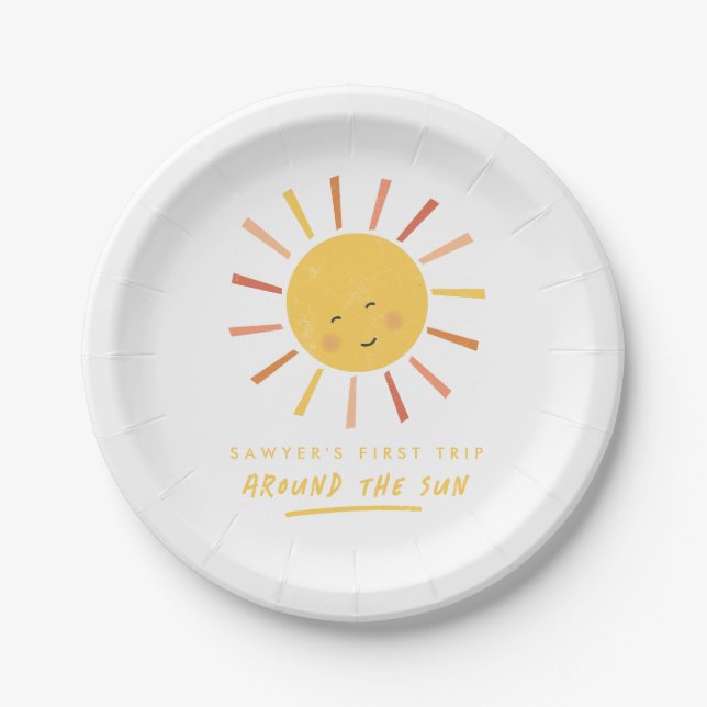 Assiettes En Carton Premier voyage autour du soleil 1er anniversaire (Devant)