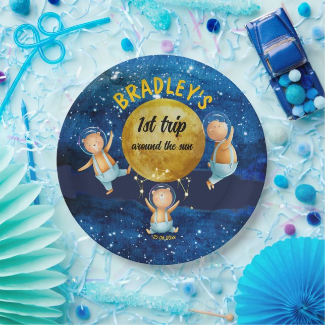 Assiettes En Carton Premier voyage autour du soleil anniversaire assie (Fête)