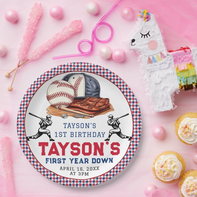 Assiettes En Carton Première année de baseball bas 1ère fête d'anniver (Fête)
