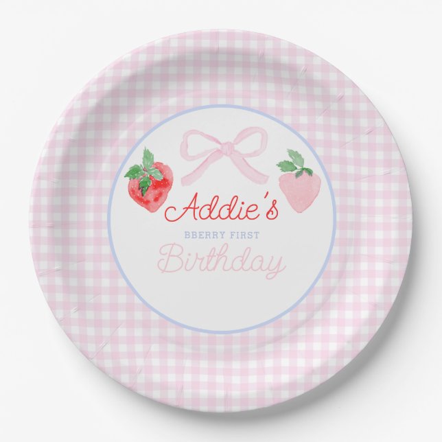 Assiettes En Carton Première aquarelle de Preppy Berry Birthday Strawb (Devant)