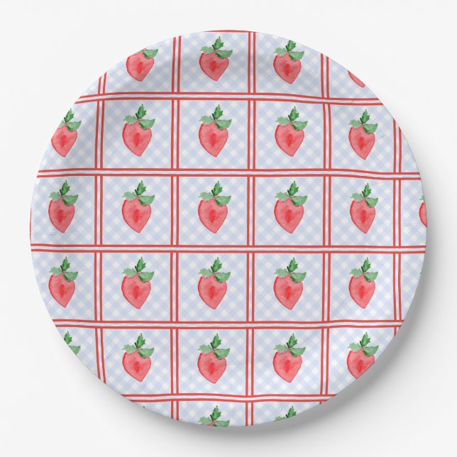 Assiettes En Carton Première aquarelle de Preppy Berry Birthday Strawb (Devant)