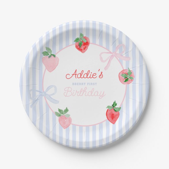 Assiettes En Carton Première aquarelle de Preppy Berry Birthday Strawb (Devant)