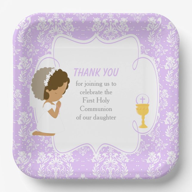 Assiettes En Carton Première Communion Africaine Américaine Purple Dam (Recto)