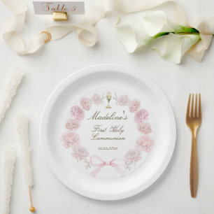 Assiettes En Carton première communion délicat cadre de pivoines