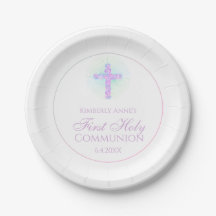 Première communion Floral Cross Lavender Monogramm