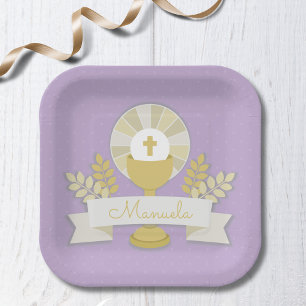 Assiettes En Carton Première communion, Lila première communion