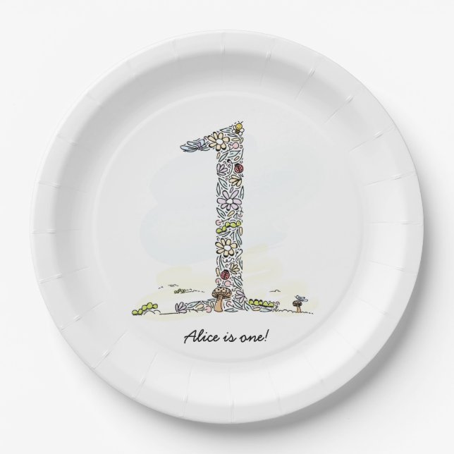 Assiettes En Carton Première fête d'anniversaire de jardin secret (Devant)