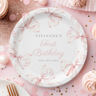 Assiettes En Carton Première fête de la fille aux pieds roses