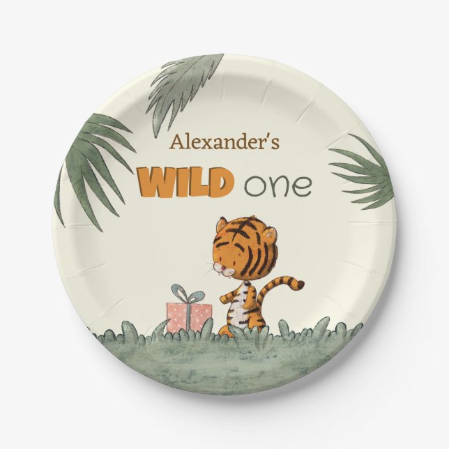 Assiettes En Carton Première fête de la jungle sauvage de tigres (Devant)