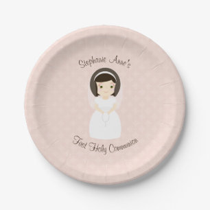 Assiettes En Carton Première fille de brune de sainte communion