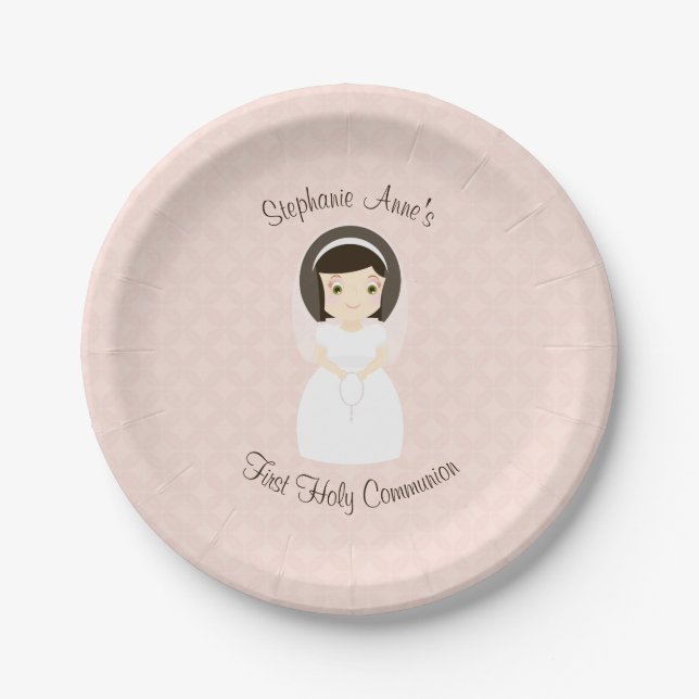 Assiettes En Carton Première fille de brune de sainte communion (Devant)