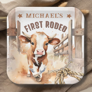 Assiettes En Carton PREMIÈRE RODÉE   Wild West Bull Cowboy 1er anniver