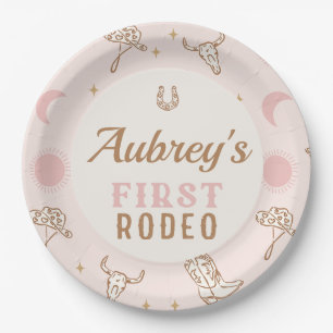 Assiettes En Carton Première Rodéo de la première fille rose vintage 1