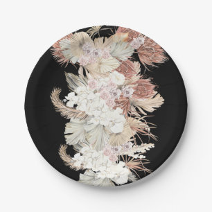 Assiettes En Carton Premium Black Elegant Herbe de Pampas Jungle Tropi