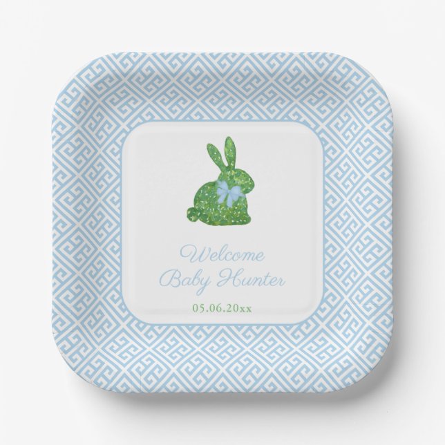 Assiettes En Carton Preppy Boxwood Bunny Baby Boy Douche garçon (Recto)