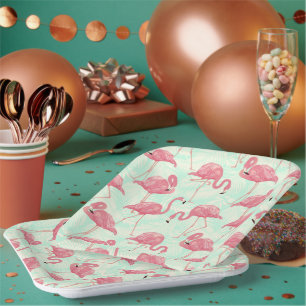 Assiettes En Carton Preppy Chic Elegant Pink Flamingo Motif
