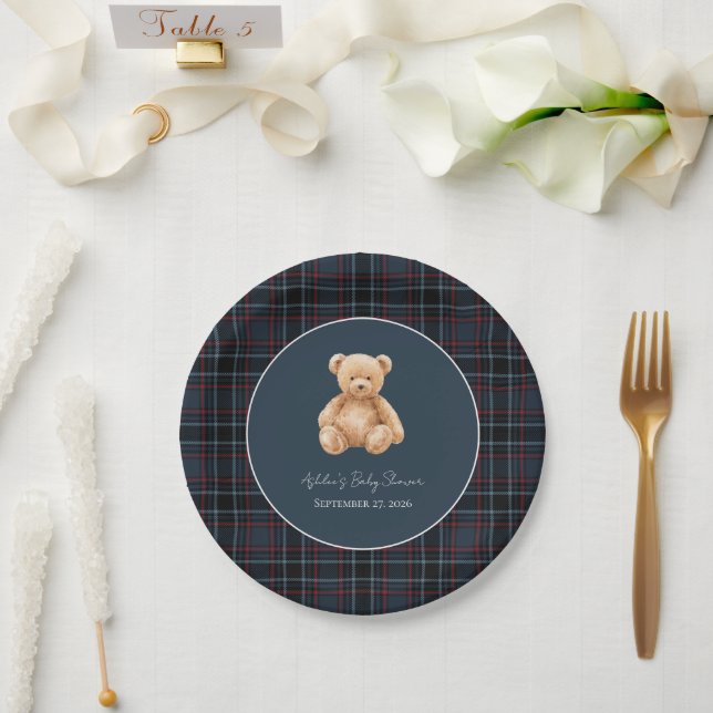 Assiettes En Carton Preppy Classic Teddy Bear Baby Shower  (Mariage)
