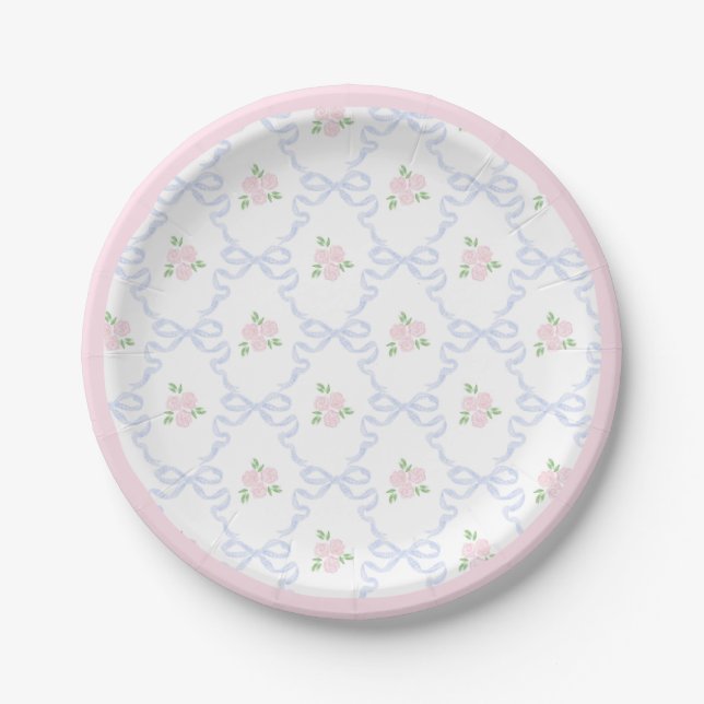 Assiettes En Carton Preppy Grandmillennial Dolly and Me Pink Bows (Devant)