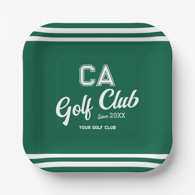 Assiettes En Carton Preppy Green Golf Club Custom Crest Party (Recto)