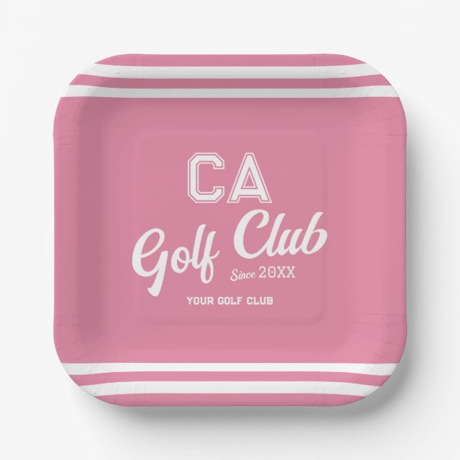 Assiettes En Carton Preppy Pink Golf Club Custom Crest Party (Recto)