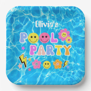 Assiettes En Carton Preppy Retro Y2K Pool Party Joyeux visage Annivers