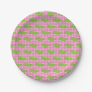 Assiettes En Carton Preppy rose En vichy vert Alligator Sud amusant