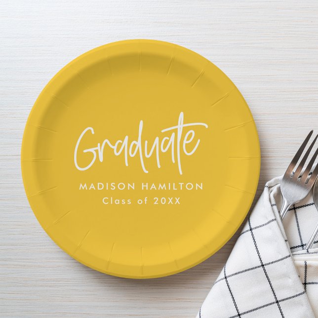 Assiettes En Carton Preppy Script Graduation Jaune (Créateur téléchargé)