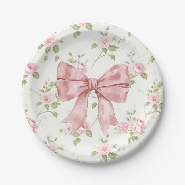 Assiettes En Carton Preppy Southern Pink Bow Girl Baby shower (Devant)