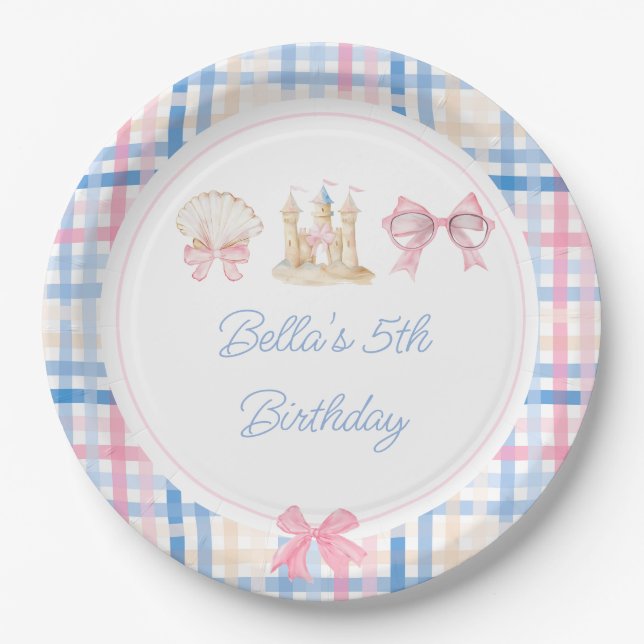 Assiettes En Carton Preppy Watercolor Beach Party (Devant)