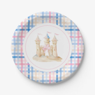 Assiettes En Carton Preppy Watercolor Beach Sandcastle Party