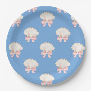 Assiettes En Carton Preppy Watercolor Beach Seashells Party