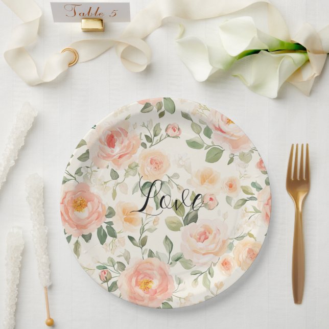 Assiettes En Carton Pretty Cream Peach Floral Bridal Shower (Mariage)