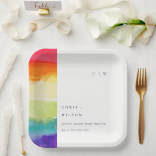 Assiettes En Carton Pride colorée minimaliste Mariage arc-en-ciel élég