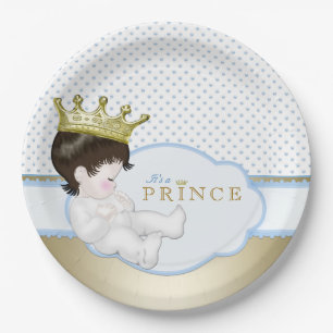 Assiettes En Carton Prince baby shower de bleu et d'or