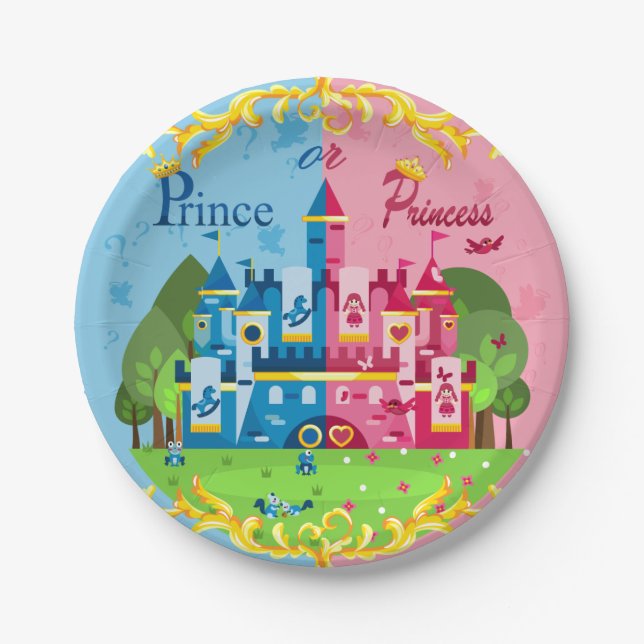 Assiettes En Carton Prince ou Princesse Sexe Révéler Plaques 9" (Devant)
