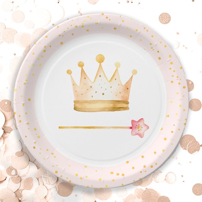 Assiettes En Carton Princess Crown Wand Rose Little Girl Anniversaire (Créateur téléchargé)