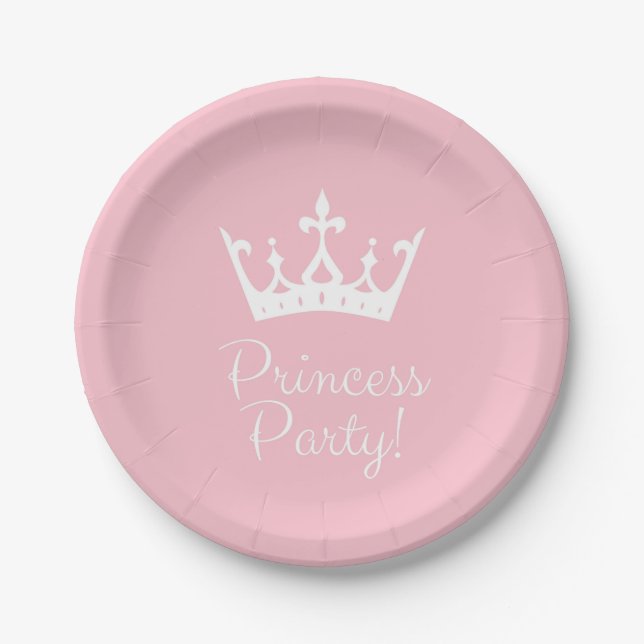 Assiettes En Carton Princess Party Girly rose et blanc (Devant)