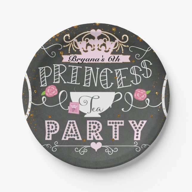 Assiettes En Carton Princess Tea Party Chalkboard Anniversaire (Devant)