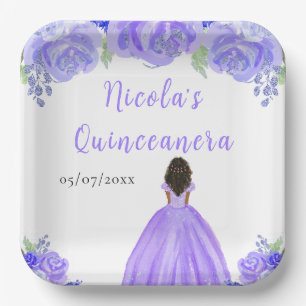 Assiettes En Carton Princesse à la peau foncée Quinceanera florale vio