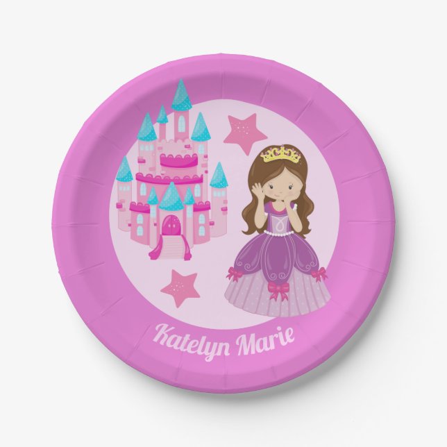 Assiettes En Carton Princesse Anniversaire Fête Cute Enfants Rose Pers (Devant)