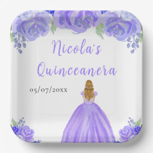 Assiettes En Carton Princesse aux Cheveux Blonds Quinceanera Floral Vi