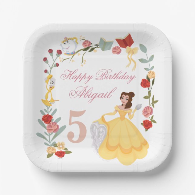 Assiettes En Carton Princesse Belle | Anniversaire rose (Recto)