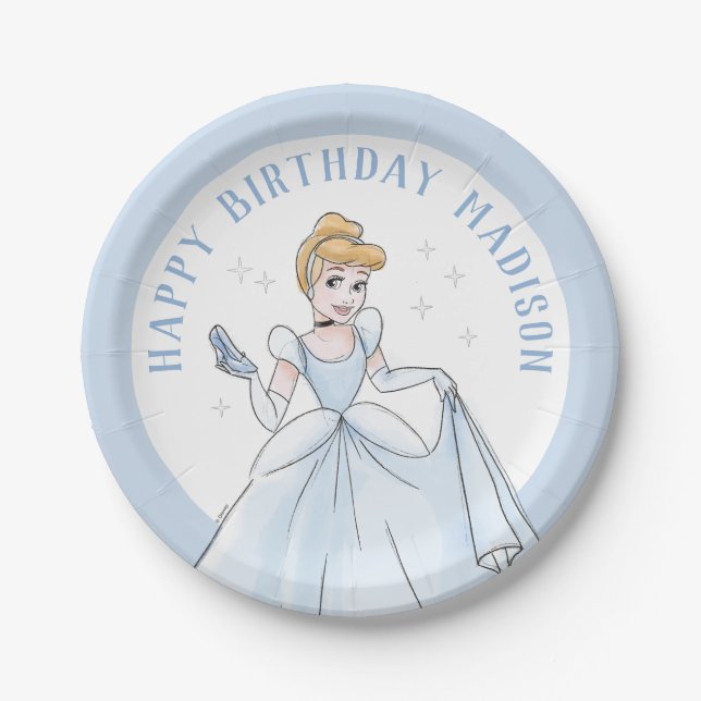 Assiettes En Carton Princesse Cendrillon | Aquarelle Anniversaire (Devant)