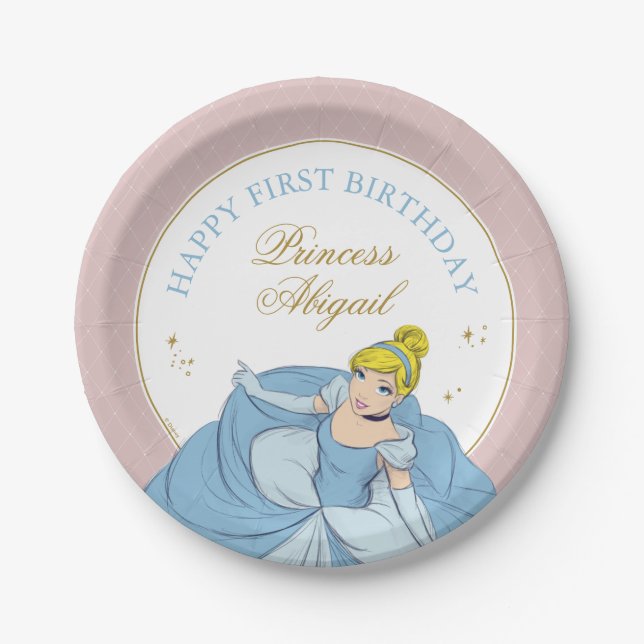 Assiettes En Carton Princesse Cendrillon | Aquarelle Anniversaire (Devant)